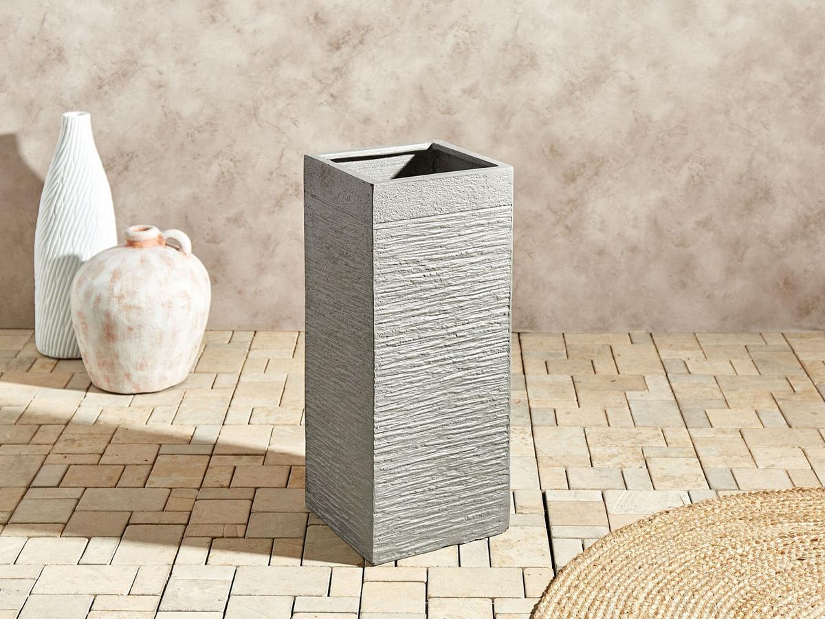 BLUMENTOPF taupe quadratisch 26/26/60 cm Dion - Beige, Naturmaterialien (60cm) - Beliani