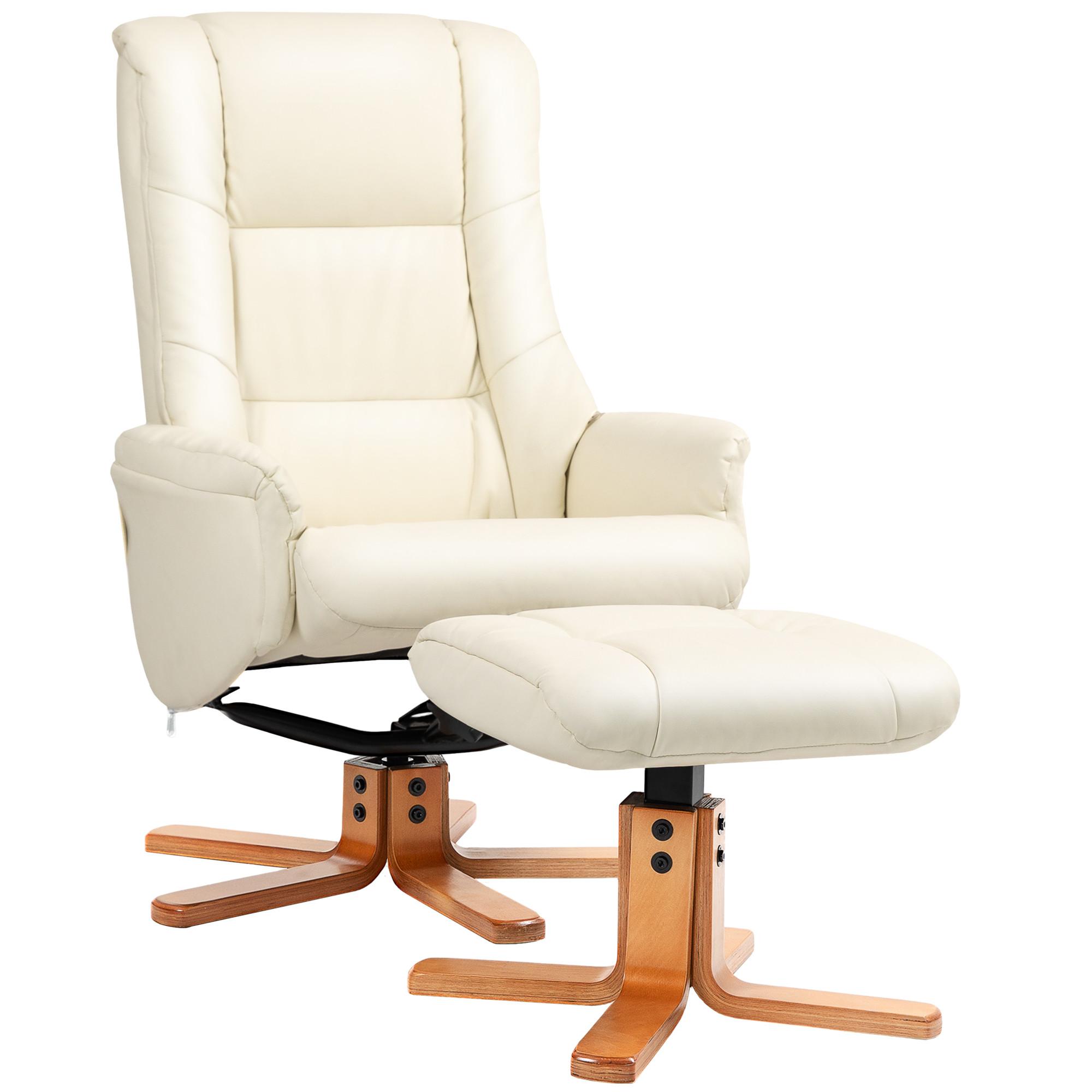 RELAXSESSEL mit Hocker, Fernsehsessel mit Liegefunktion, Wippfunktion, Schwarz - Gelb/Creme, Leder/Holz (84/102/71cm) - HOMCOM