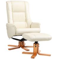 RELAXSESSEL mit Hocker, Fernsehsessel mit Liegefunktion, Wippfunktion, Schwarz - Gelb/Creme, Leder/Holz (84/102/71cm) - HOMCOM