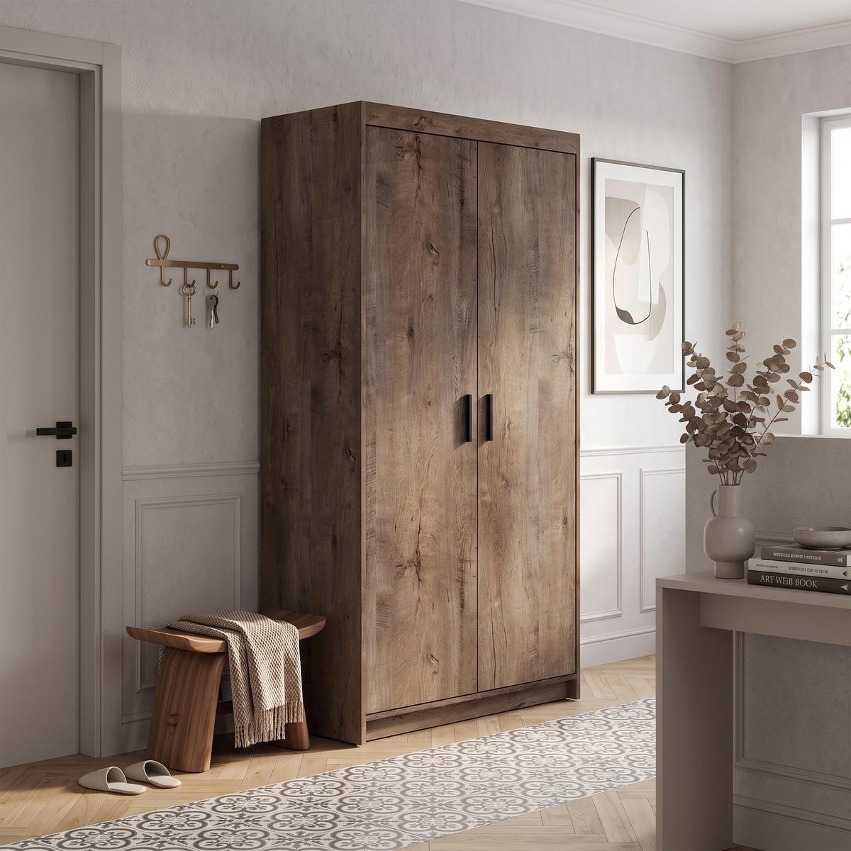 DREHTÜRENSCHRANK Elena mit 2 Türen, ohne Spiegel, Eiche Lefkas - Eichefarben, Holzwerkstoff (90/190/53cm) - Beautysofa