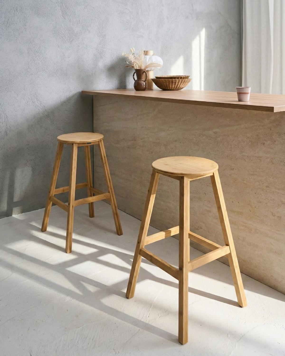 BARHOCKER 2er-Set Bambus Hellbraun Ancelle - Hellbraun/Braun, Holz (40/65/40cm) - Beliani