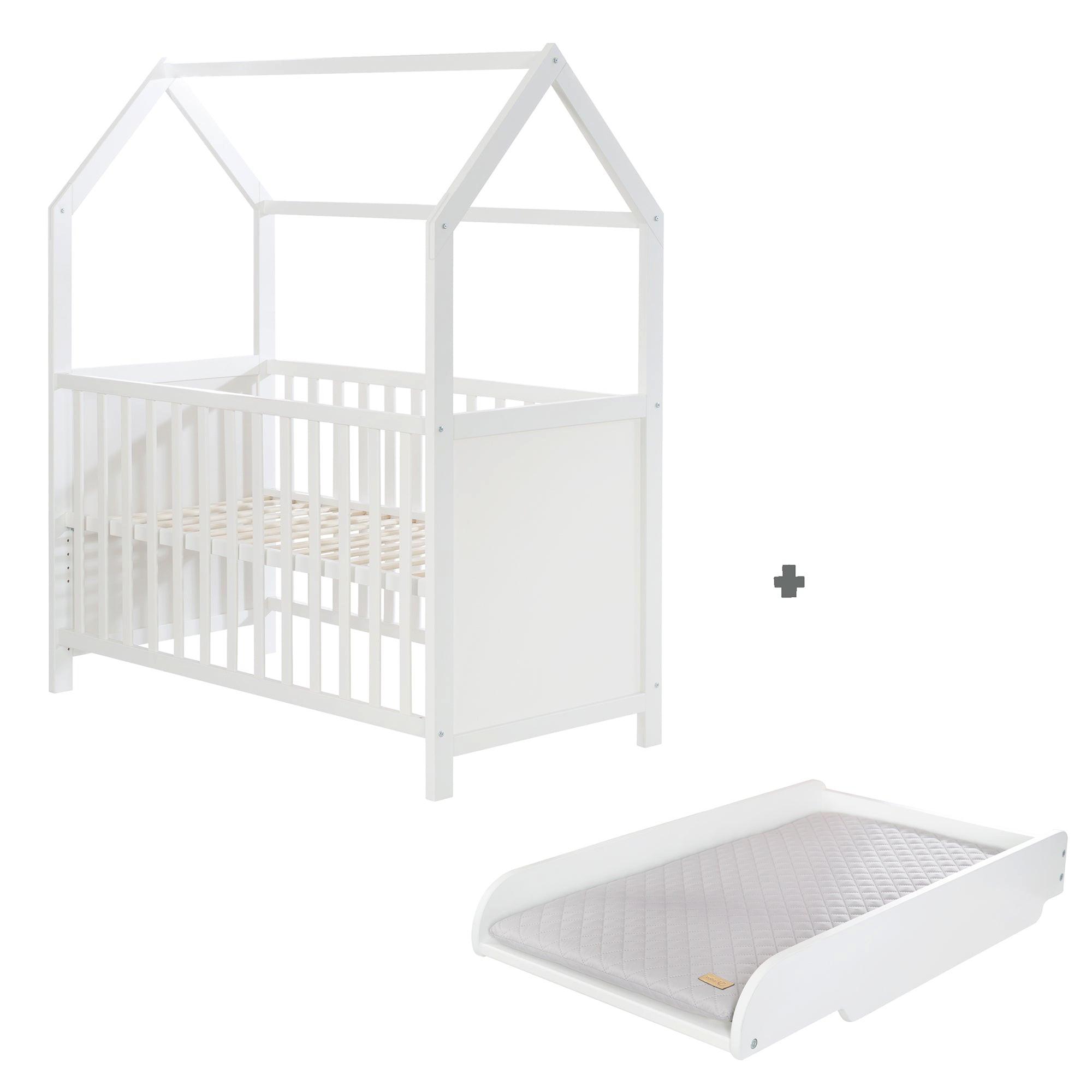 HAUSBETT 60 x 120 cm inkl. Wickelplatte - Weiß, Holzwerkstoff (60/120cm) - Roba