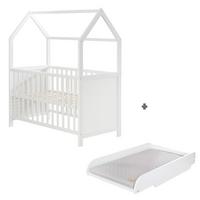 HAUSBETT 60 x 120 cm inkl. Wickelplatte - Weiß, Holzwerkstoff (60/120cm) - Roba