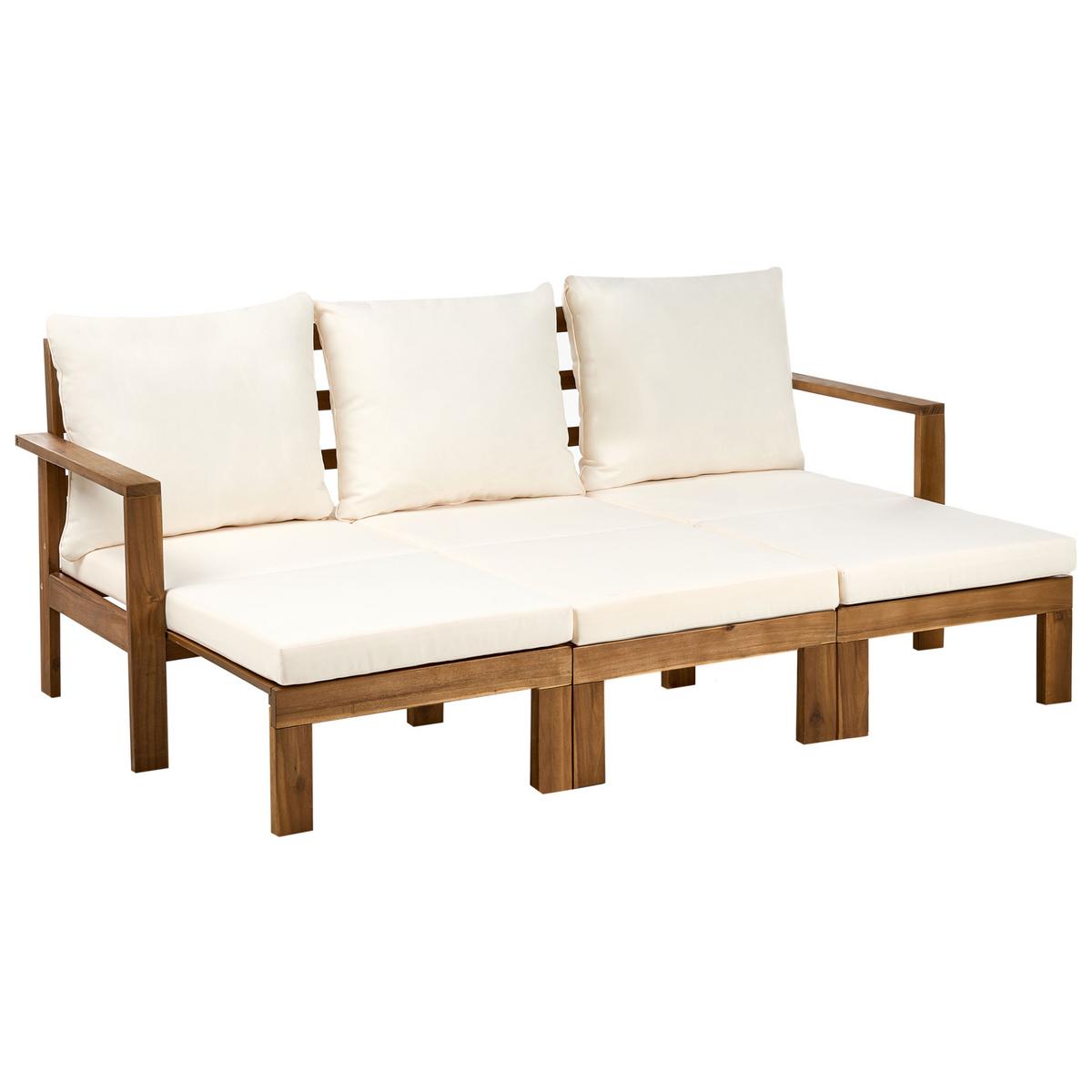 GARTENBANK mit Auflage 190 cm Braun - Beige/Braun, Holz (190/90/69cm) - Beliani