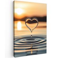 LEINWANDBILD Herz - Wasser - Sonnenuntergang - Natur - Zen Wanddeko Schlafzimmer 60x90 cm - Bernsteinfarben, Textil (60/90cm) - MuchoWow