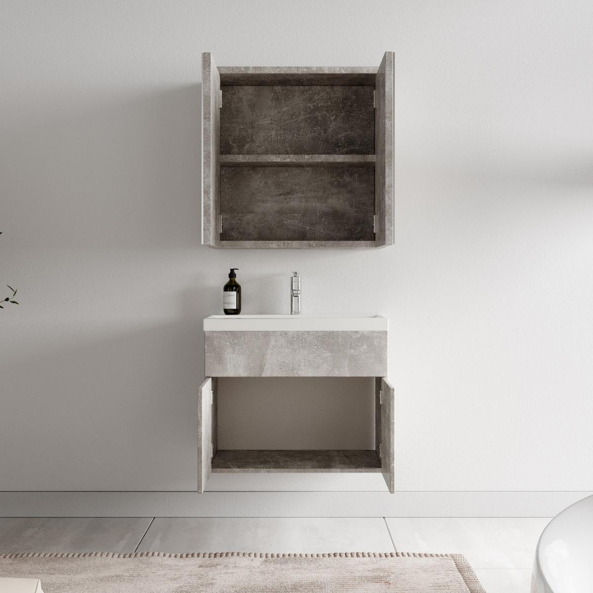 BADMÖBEL-SET Montreal 3 Teile Beton Grau - 60 x 35 x 51 cm - Grau, Holz (60/53/35cm) - Badplaats