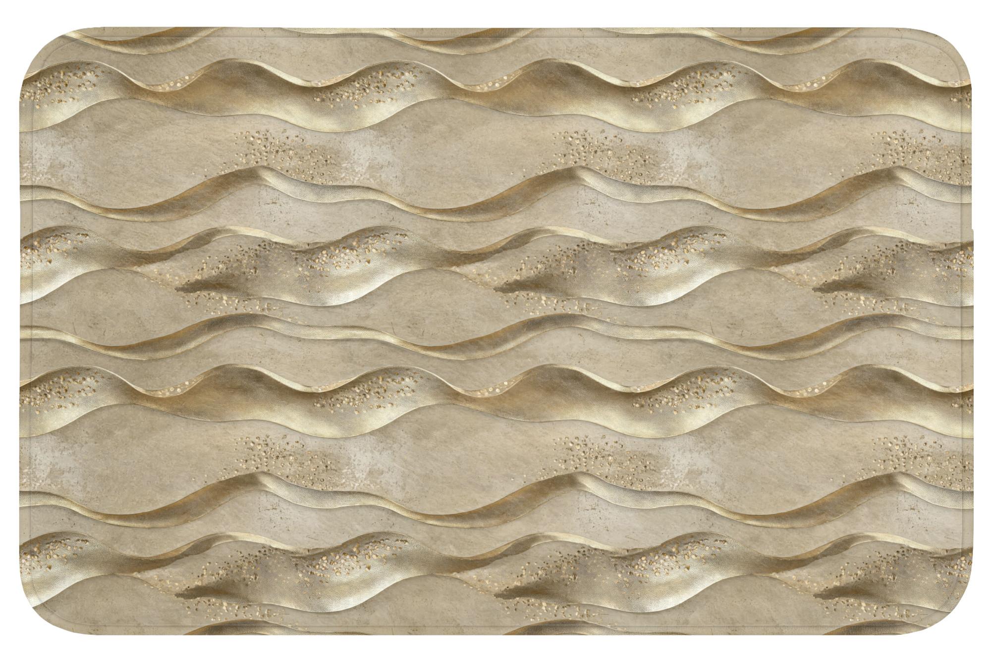 BADEMATTE Wellen - Muster - Gold Badvorleger 80x50 cm - Messingfarben, Textil (80/50cm) - OnlyWow