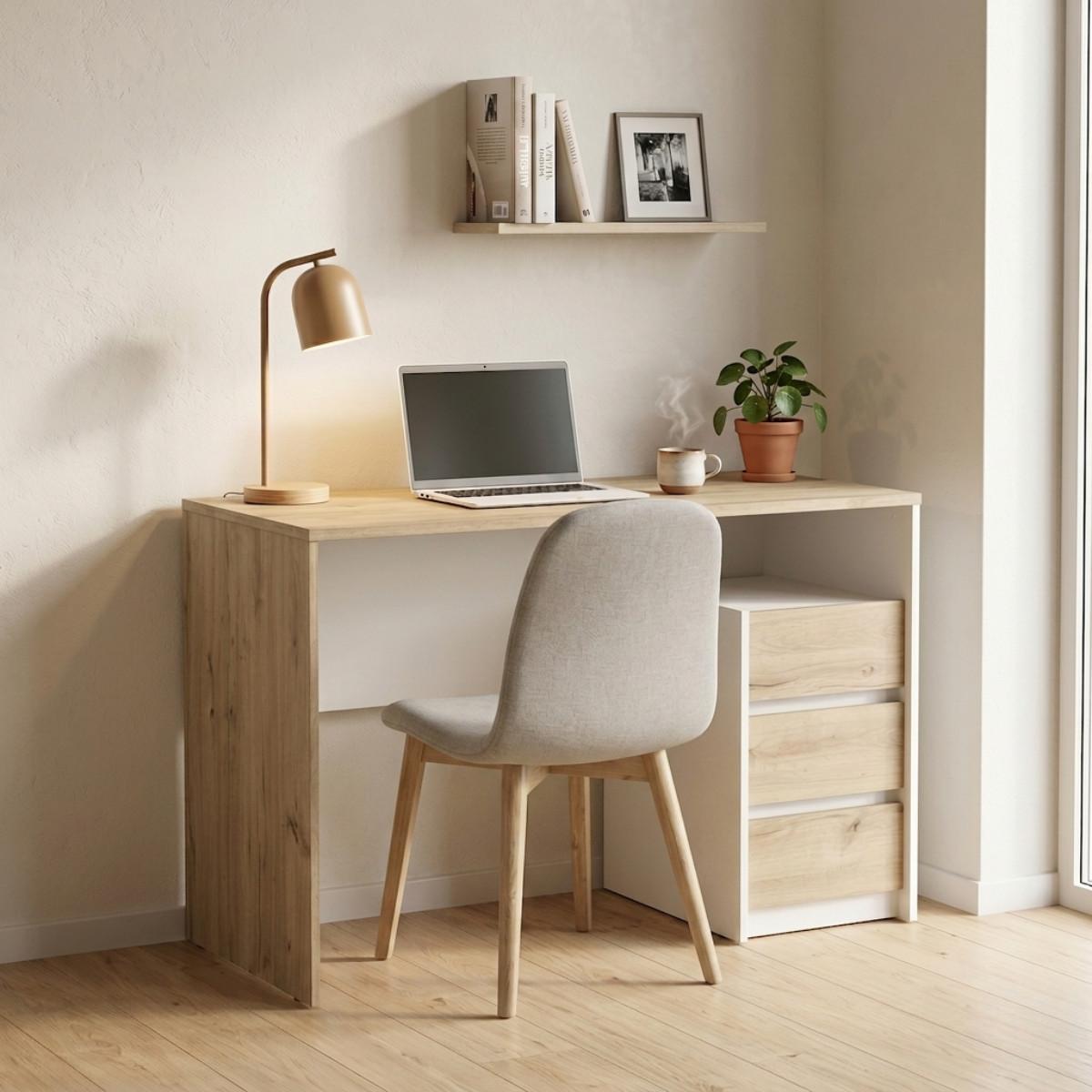 SCHREIBTISCH mit 3 Schubladen 50/77/117 cm - Eschefarben, Holzwerkstoff (52/50/77cm) - Calicosy