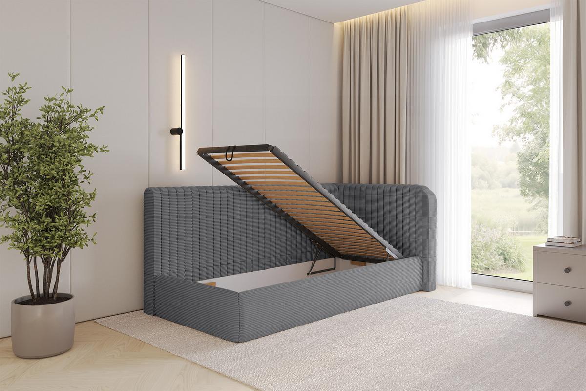 EINZELLBETT Jugendbett mit Bettkasten und Matratze H3/H4, Links - AURY 90x200 Dunkelgrau - Graphitfarben, Holzwerkstoff/Textil (90/200cm) - ALTDECOR