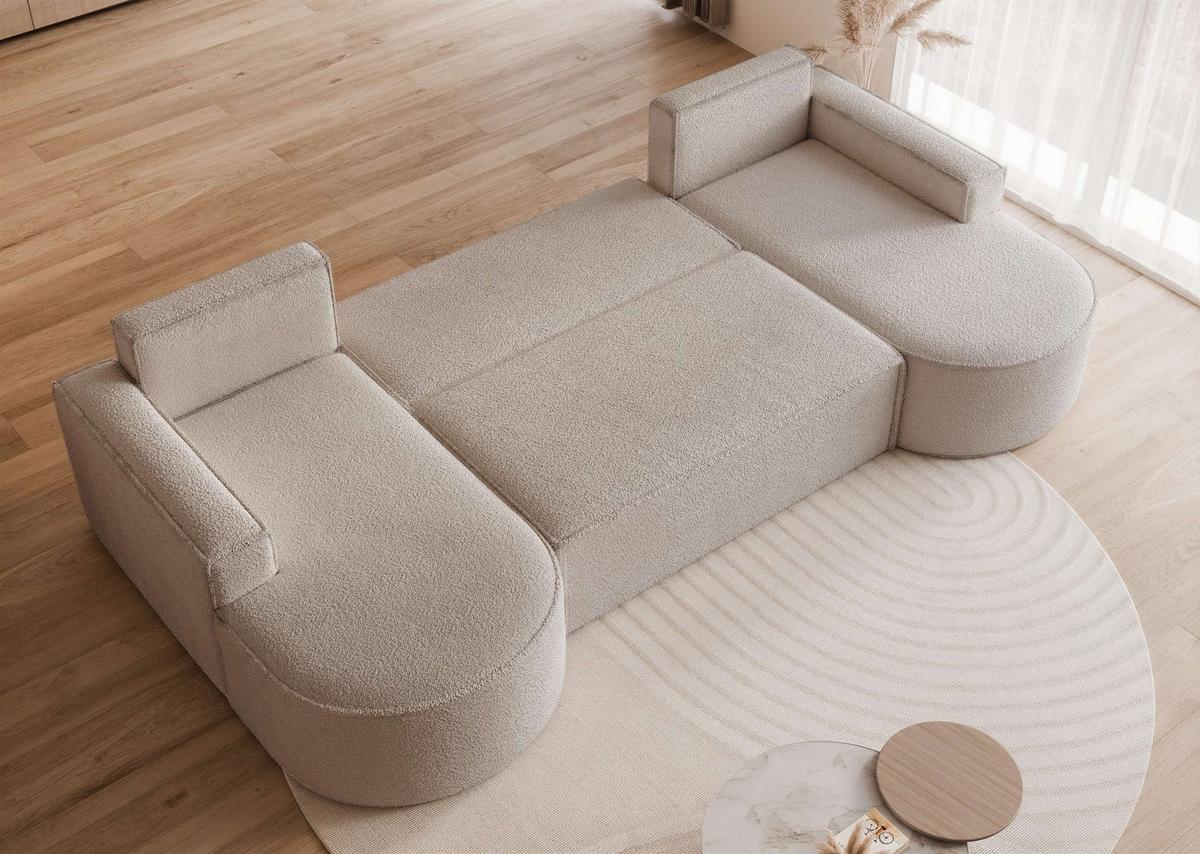 WOHNLANDSCHAFT U-Form mit Schlaffunktion, Beige - Sandfarben, Textil (316/88/157cm) - Idohome