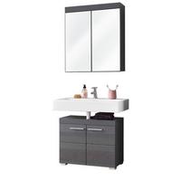 BADMÖBEL-SET grau Hochglanz 2-teilig 60 x 190 cm, Badkombnation in modernem Design - Grau, Glas/Holzwerkstoff (60/77/17cm) - Top.Furn