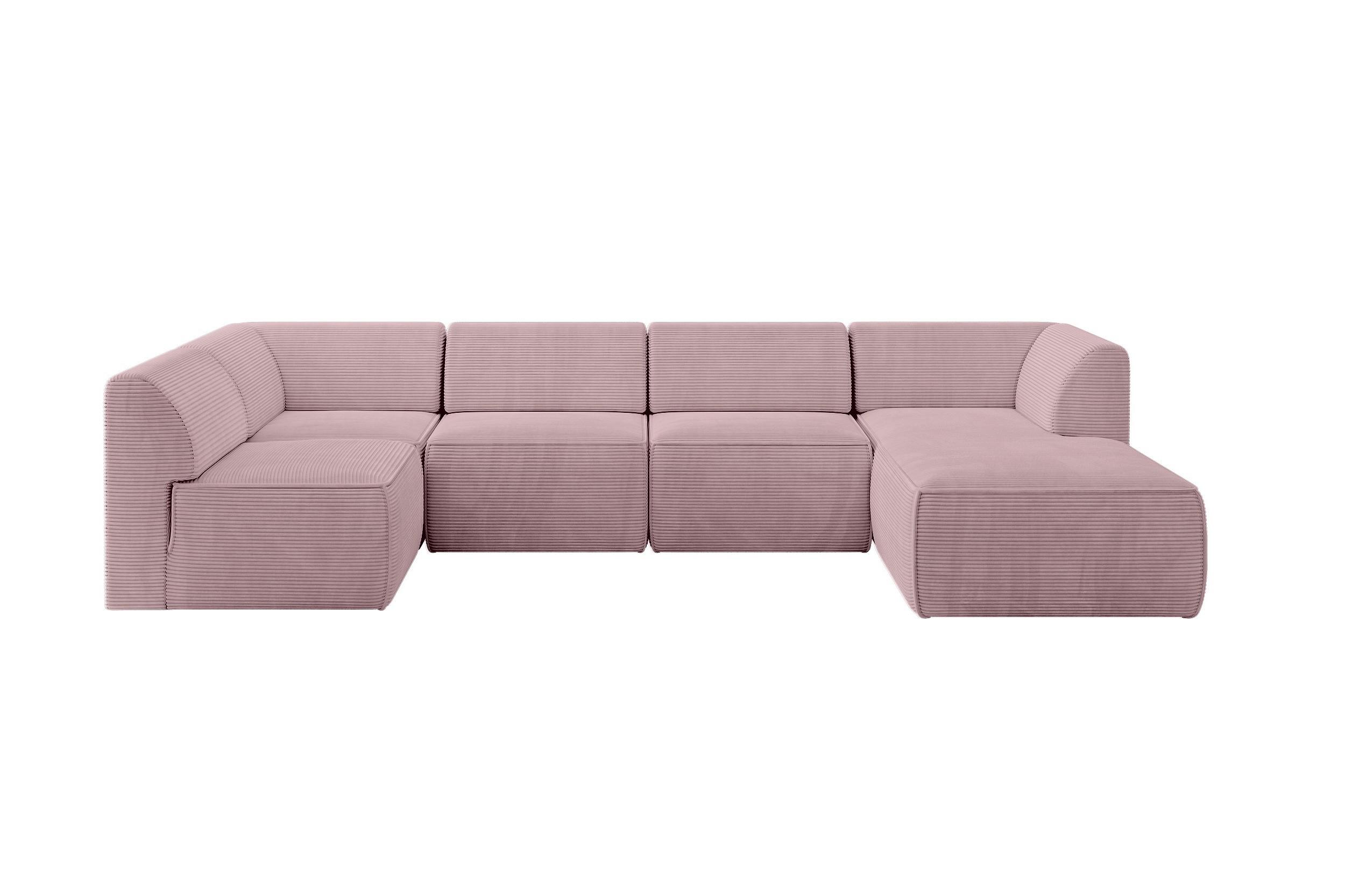 WOHNLANDSCHAFT Ottomane Rechts MOVO-L 345x180x78 cm Rosa Cord - Rosa, Holzwerkstoff/Kunststoff (180/78/345cm) - ALTDECOR