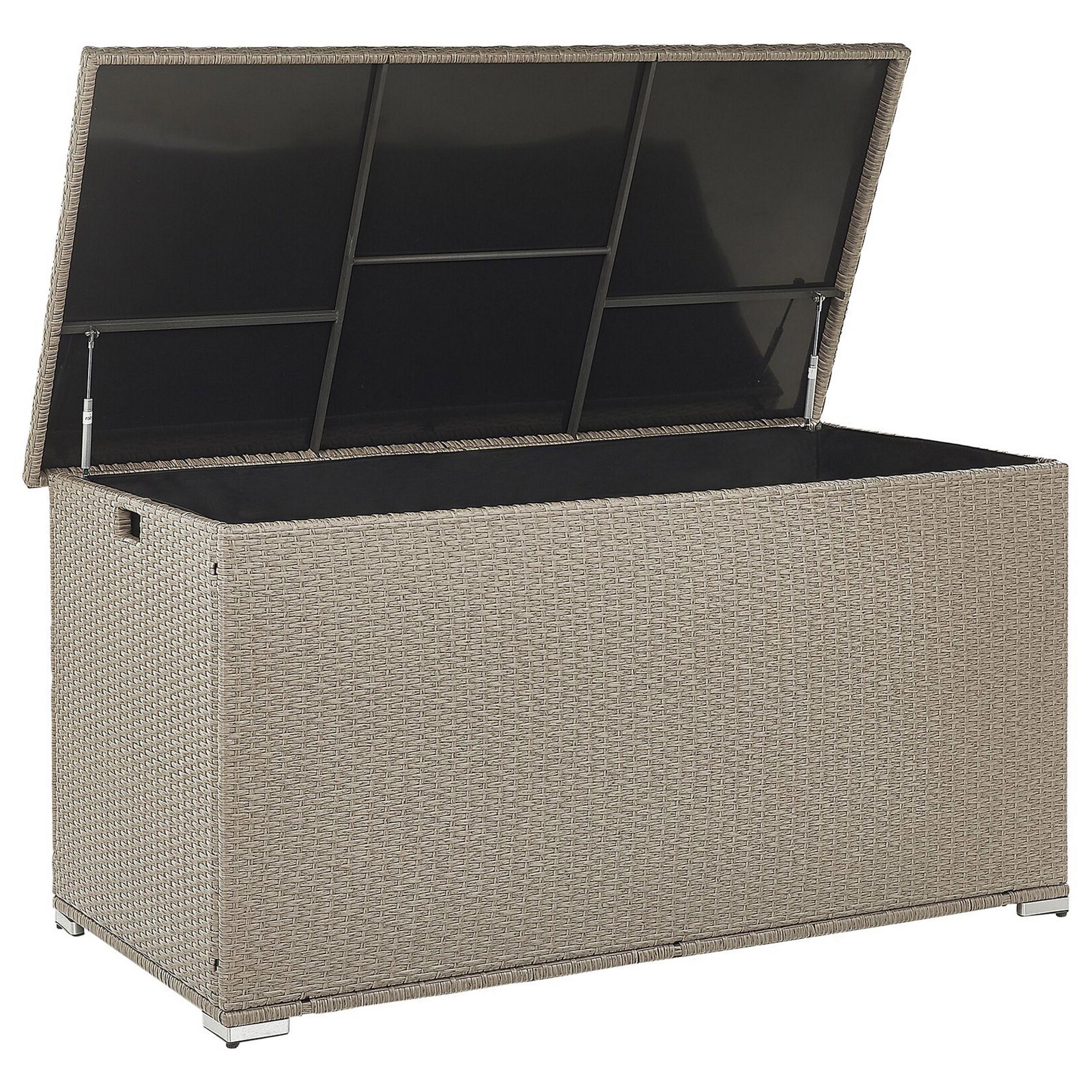 AUFLAGENBOX Rattan taupe 155/75 cm Modena - Beige/Schwarz, Kunststoff (155/80/75cm) - Beliani