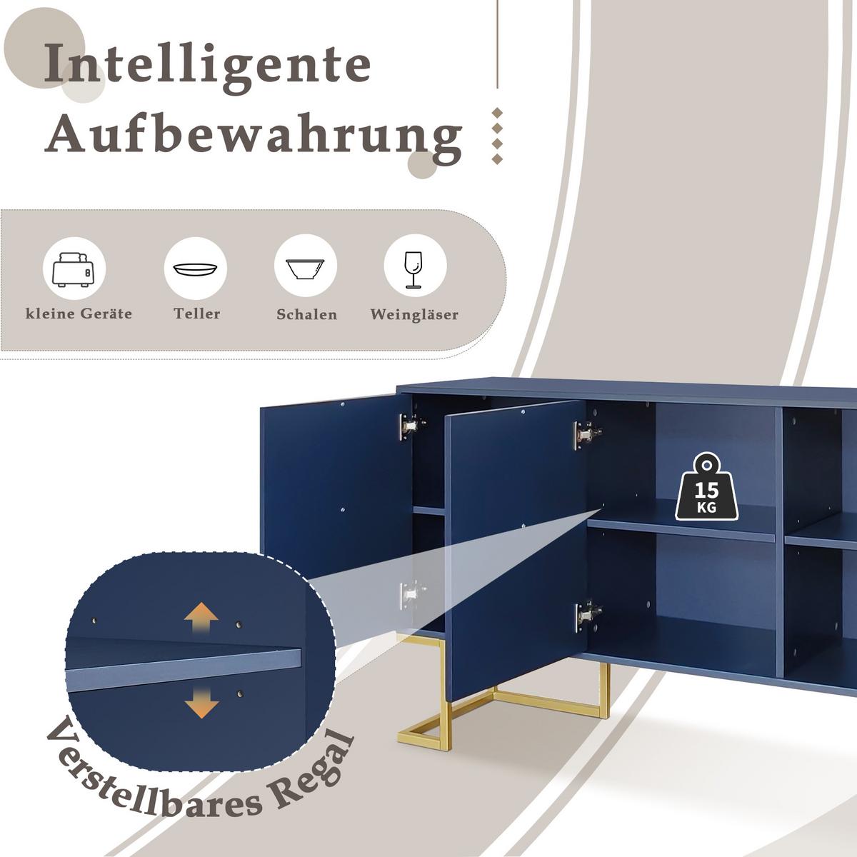 SIDEBOARD Blau 138/40/80,5CM - Blau, Holzwerkstoff/Metall (40/81/138cm) - Urban Meuble