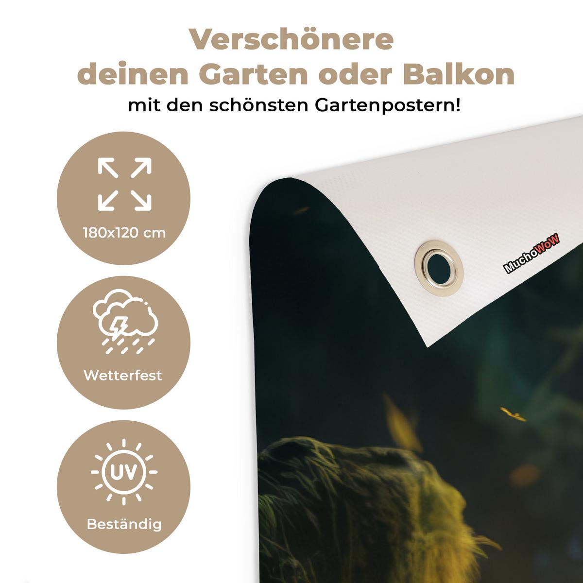 GARTENPOSTER Buddha - Statue - Buddha - Zen - Kunst - Buddha Poster für draußen 180x120 cm - Dunkelgrau, Kunststoff (180/120/0.2cm) - OnlyWow