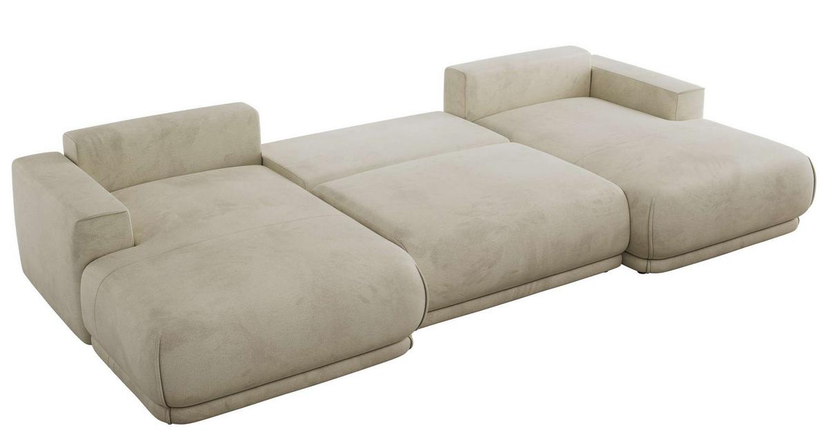 WOHNLANDSCHAFT RINA U Beige Velvet - Beige/Schwarz, Kunststoff/Textil (360/85/170cm) - MKS