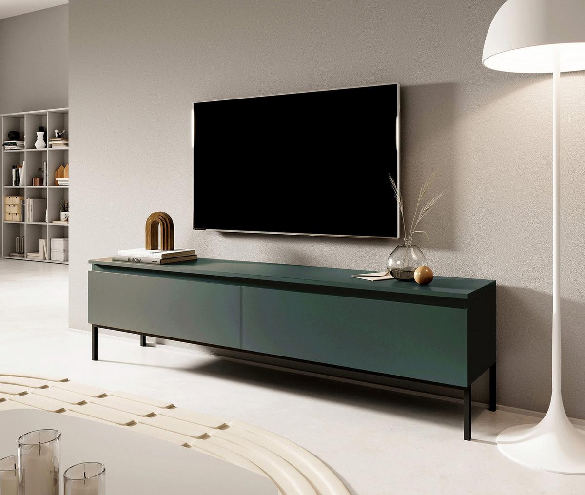 TV-SCHRANK Bemmi Dunkelgrün mit Metallbeinen 175 cm - Dunkelgrün/Schwarz, Holzwerkstoff/Metall (175/46/32cm) - Selsey