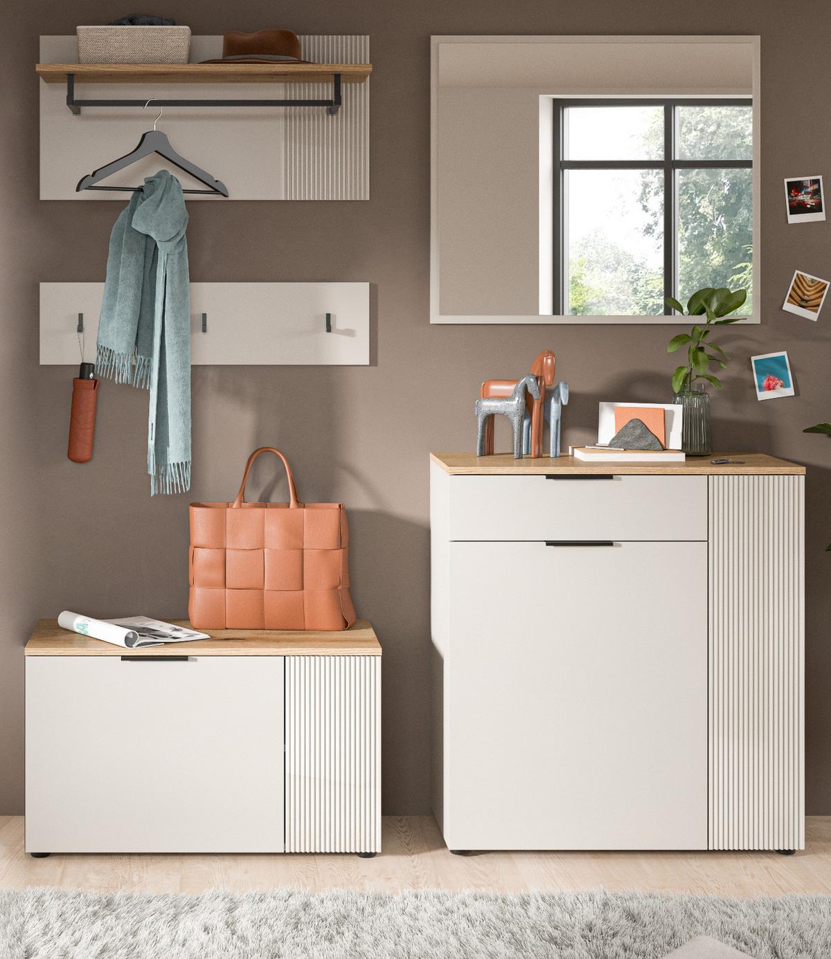 GARDEROBEN-SET 5-teilig Kaschmir Sand, Evoke Eiche, Kombination 175 x 190 cm, Skid - Kaschmir/Eichefarben, Holzwerkstoff/Kunststoff (175/190/36cm) - Inn.Furn