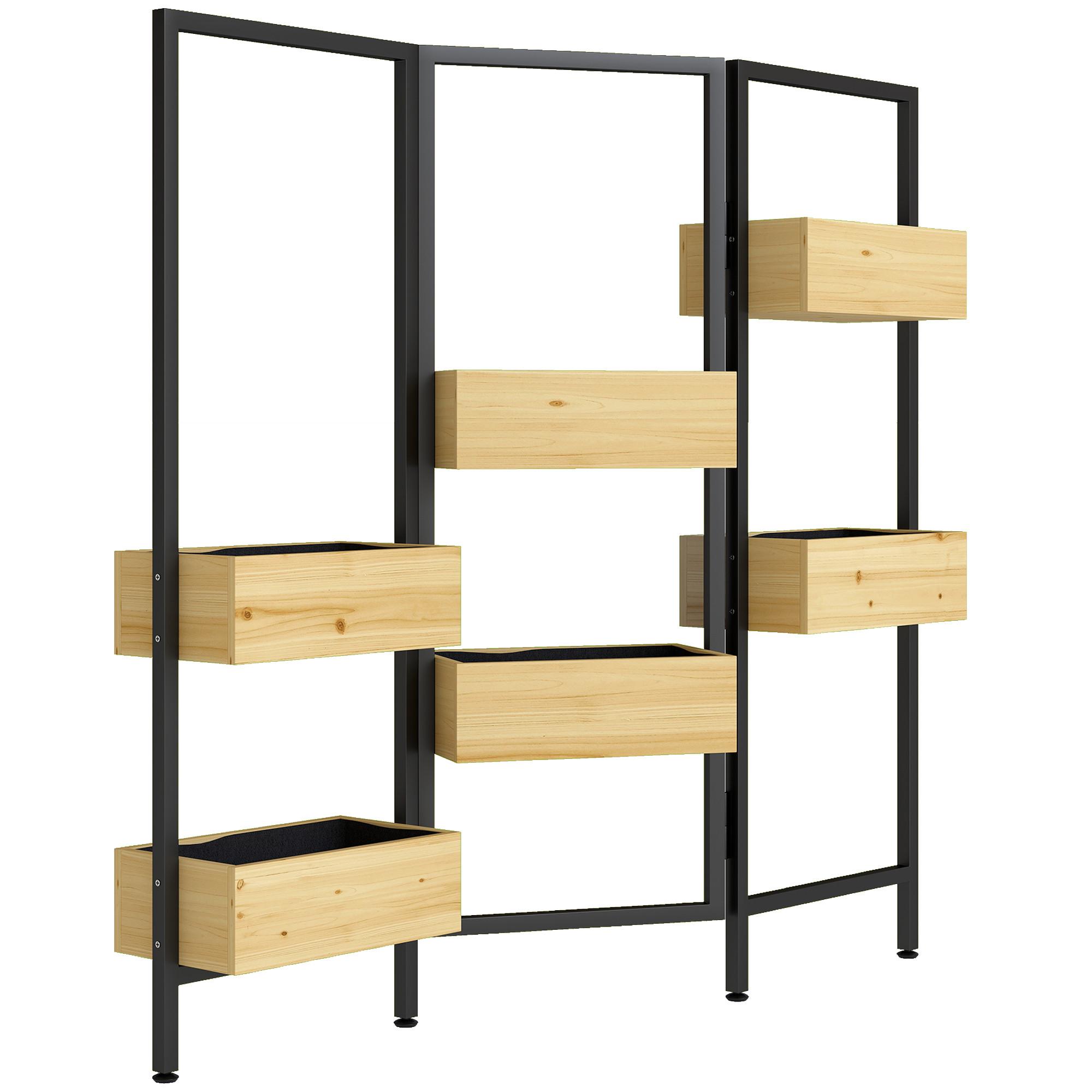 BLUMENTREPPE aus Tannenholz & Stahl, Schwarz - Naturfarben, Holz/Metall (20/112/116cm) - Outsunny