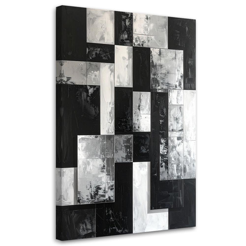LEINWANDBILD, Geometrische Quadrate abstrakt schwarz und weiß - Schwarz, Textil (60/90cm) - Feeby