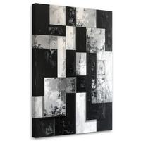 LEINWANDBILD, Geometrische Quadrate abstrakt schwarz und weiß - Schwarz, Textil (60/90cm) - Feeby