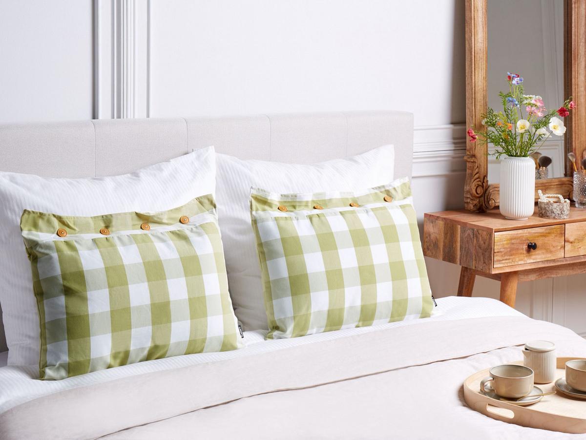 DEKOKISSEN 2er-Set Hellgrün 40/60 cm Tamnine - Hellgrün/Weiß, Textil (60/40cm) - Beliani