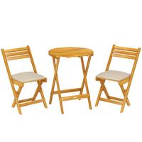 BALKONMÖBEL-SET 3er Set Akazienholz Polyester Naturholz - Beige/Naturfarben, Holz/Textil - Outsunny