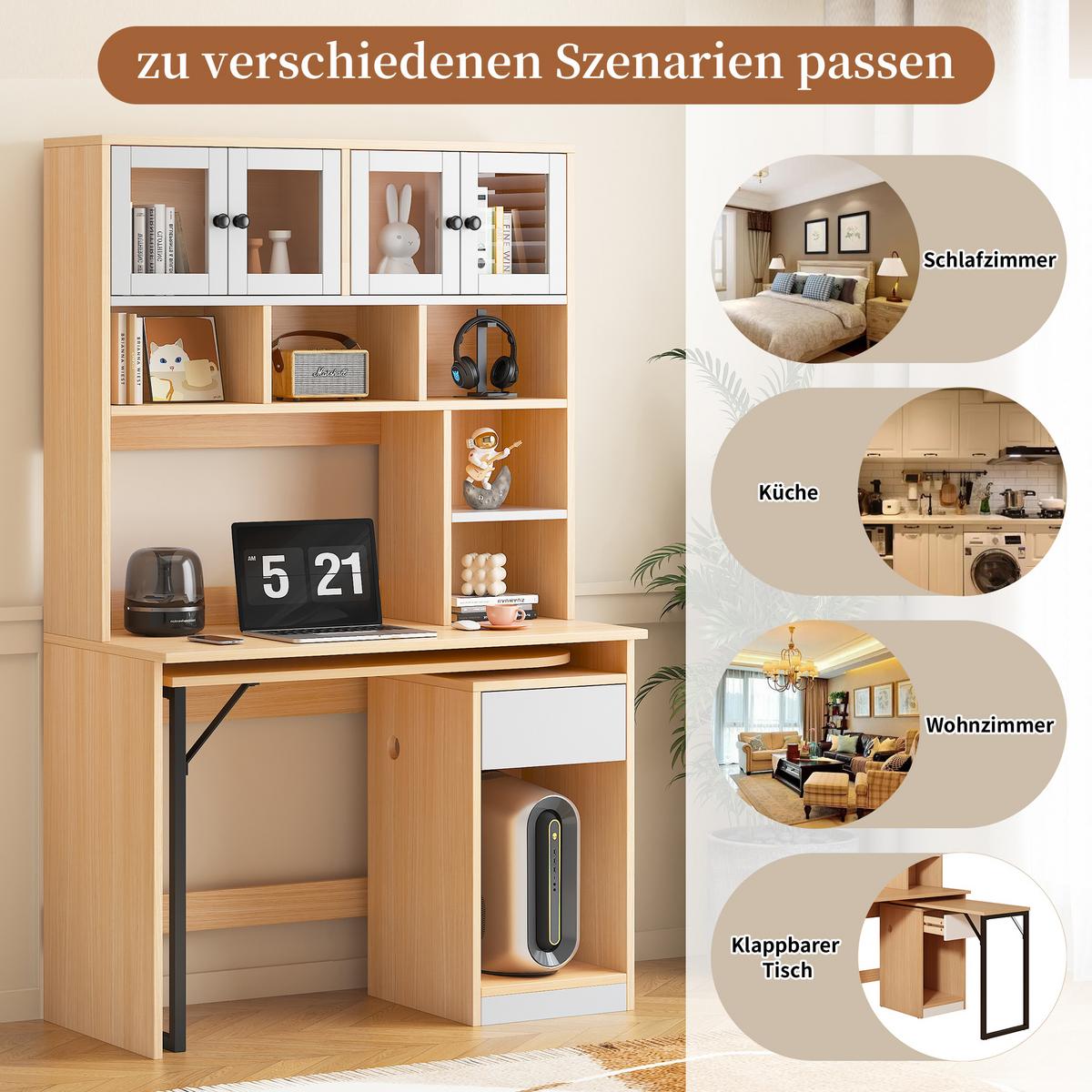 COMPUTERTISCH beige 110/55/180 cm - Beige, Holzwerkstoff (55/110/180cm) - Urban Meuble