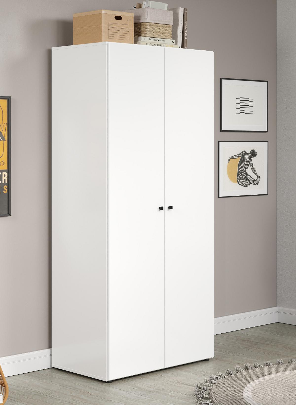 KLEIDERSCHRANK weiß 81 x 176 cm, Drehtürenschrank 2-türig - Schwarz/Weiß, Holzwerkstoff/Kunststoff (81/176/51cm) - Top.Furn