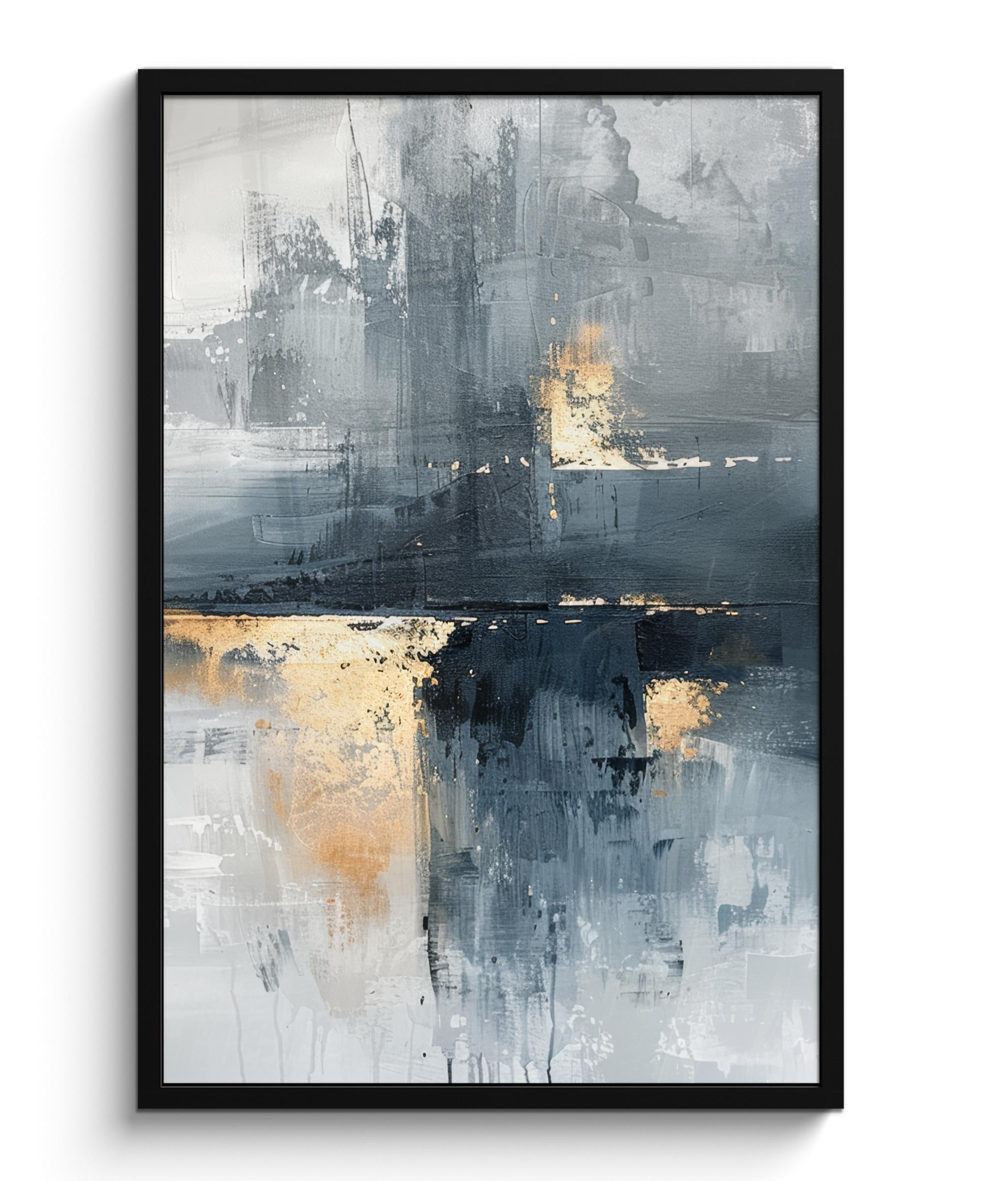 POSTER MIT RAHMEN Kunst - Grau - Gold - Abstrakt 60x90 cm - Dunkelgrau, Papier (60/90cm) - MuchoWow
