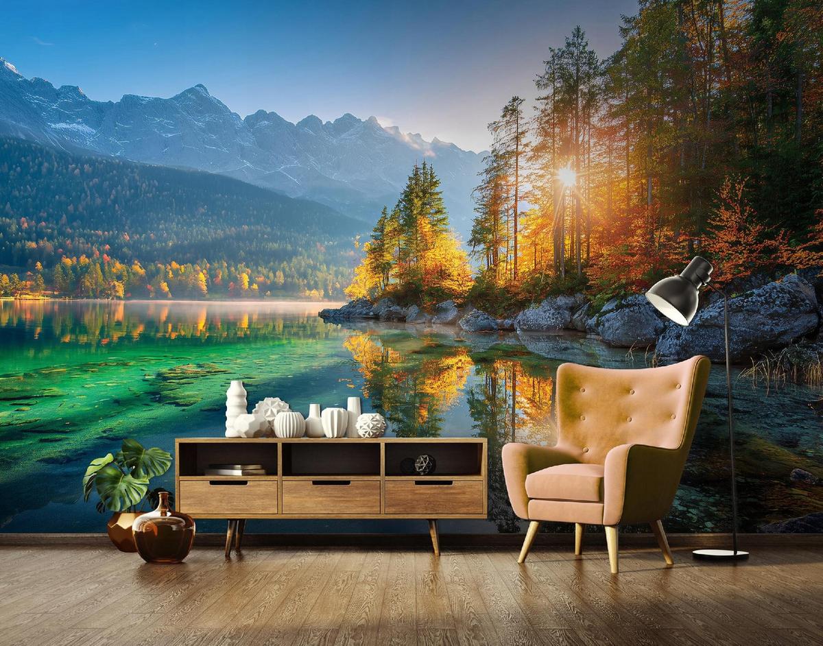 FOTOTAPETE Landschaft Gebirge Blau 300x210 cm - Multicolor, Papier (300/210cm) - Wallarena