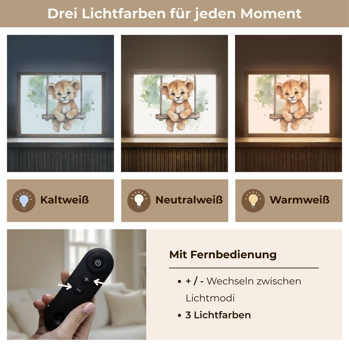 NACHTTISCHLAMPE MIT AKKU Löwe - Tier - Kinder - Dschungel 40x30 cm - Weiß, Holzwerkstoff (8/40/30cm) - OnlyWow