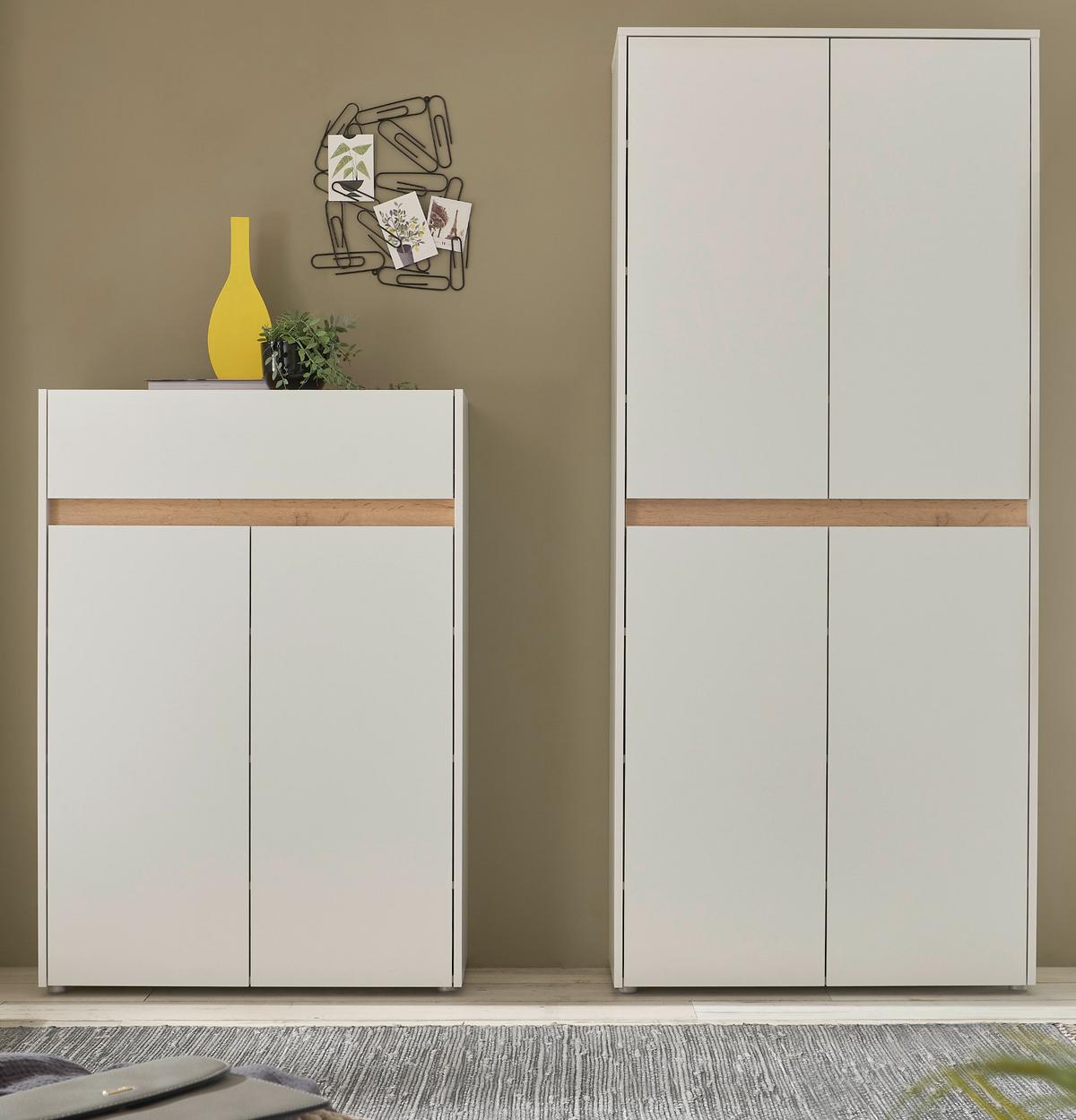 GARDEROBEN-SET weiß matt, Eiche Wotan 2-teilig 180 cm, Kombination mit viel Stauraum - Eiche Wotan/Schwarz, Holzwerkstoff/Kunststoff (180/195/40cm) - Furn.Design