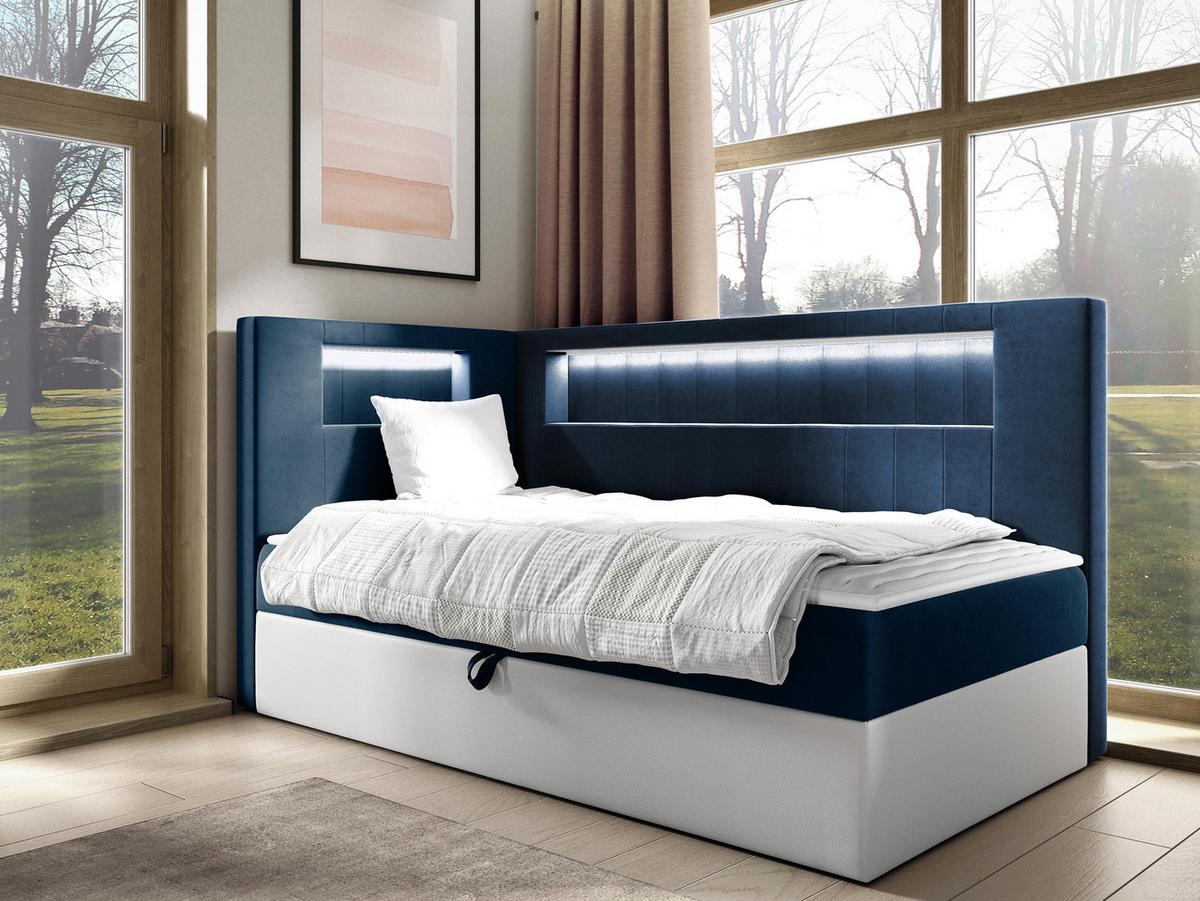 BOXBETT Gold Junior 3, Seite zum Öffnen des Bettkastens: Links - H3 - Blau/Weiß, Holz (100/200cm) - MIRJAN24