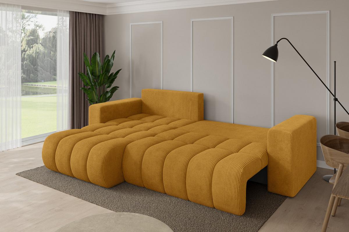 ECKSOFA mit Schlaffunktion Ottomane Links MILA-L-v1 277x195x86 Senfgelb Cord - Dunkelgelb/Schwarz, Holzwerkstoff/Kunststoff (277/194cm) - ALTDECOR