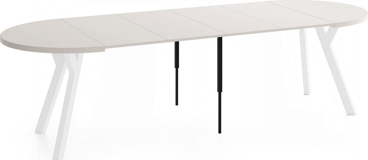 ESSTISCH Vero Weiß rund ausziehbar verlängerbar, Kaschmir 100-300/100/77 cm - Kaschmir/Beige, Holz/Holzwerkstoff (100/300/76.5cm) - WFL GROUP