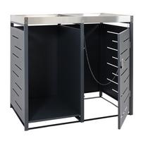 1ER-MÜLLTONNENBOX MIT HOLZLAGER rechteckig Anthrazit - Anthrazit, Metall (130/125/80cm) - MCW