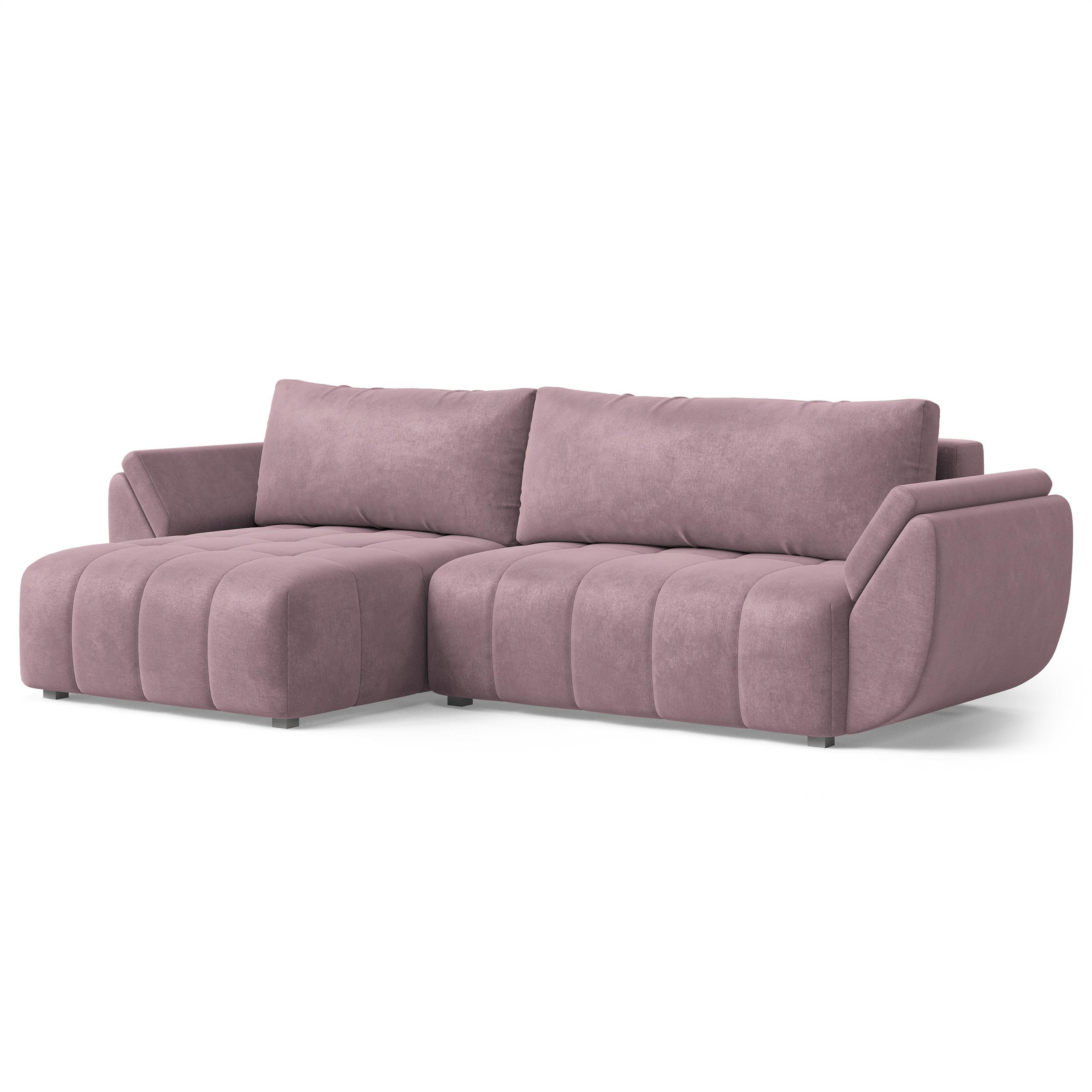 ECKSOFA OLSI Lila Velours-Stoff mit Schlaffunktion - Lila, Holz (285/148cm) - MASSENO