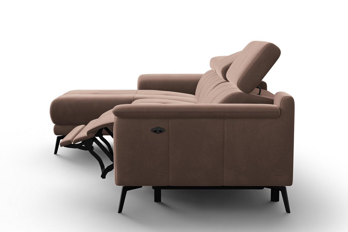 ECKSOFA FIERO 4-Sitzer LINKS, Brauner Veloursstoff - Schwarz/Braun, Holz/Textil (288/170cm) - Courtois Laville