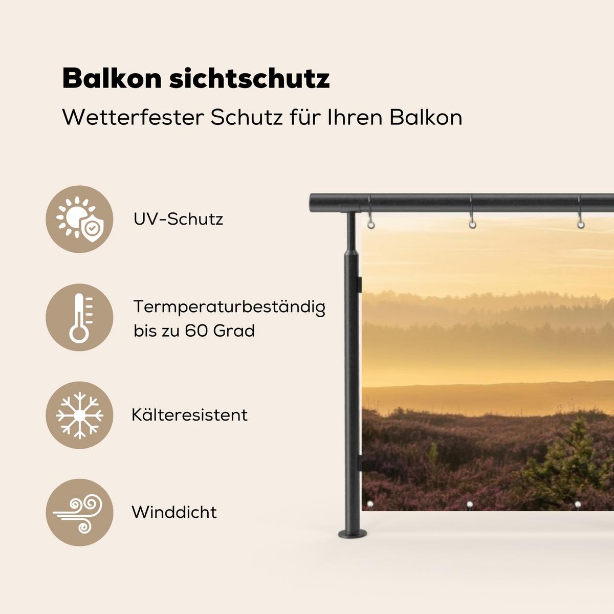 BALKON-SICHTSCHUTZ Schottische Hochlandbewohner - Heide - Landschaft - Tiere Deko XXL 500x110 cm - Cognac, Kunststoff (500/110cm) - MuchoWow