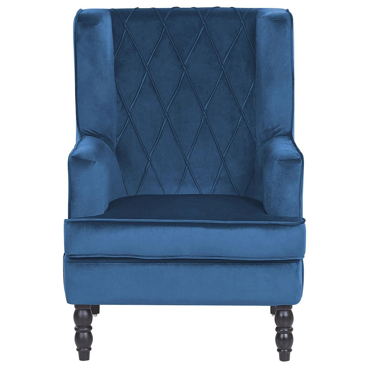 SESSEL Samtstoff blau plus Hocker Sandset - Blau, Textil (72/103/75cm) - Beliani