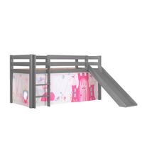 HOCHBETT mit Rutsche Karolina Massivholz Grau Textilset Princess 1 - Magenta/Grau, Holz (90/200cm) - 58aufmkessel