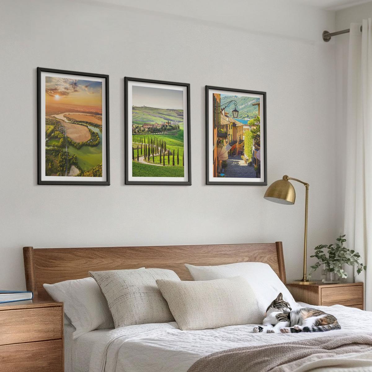 BILDER SET 3er Set - 40x60 cm Schwarzer Rahmen - Italienische Landschaften, Flussstraße - Schwarz, Kunststoff (40/60cm) - TULUP