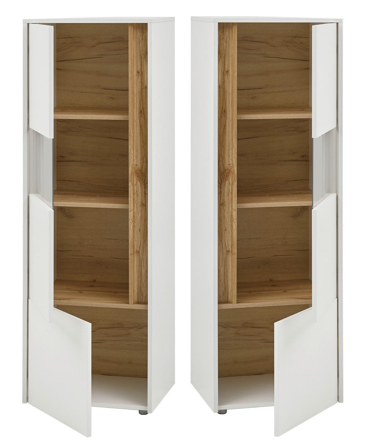 WOHNWAND weiß, Eiche Wotan 410 cm, Wohnkombination mit Sekretär - Eiche Wotan/Schwarz, Glas/Holz (410/170/40cm) - Furn.Design