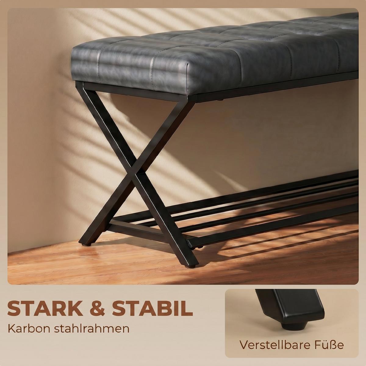 SCHUHBANK Kunstleder Kohlenstoffstahl Dunkelgrau - Dunkelgrau/Schwarz, Kunststoff/Textil (112/47/37cm) - HOMCOM