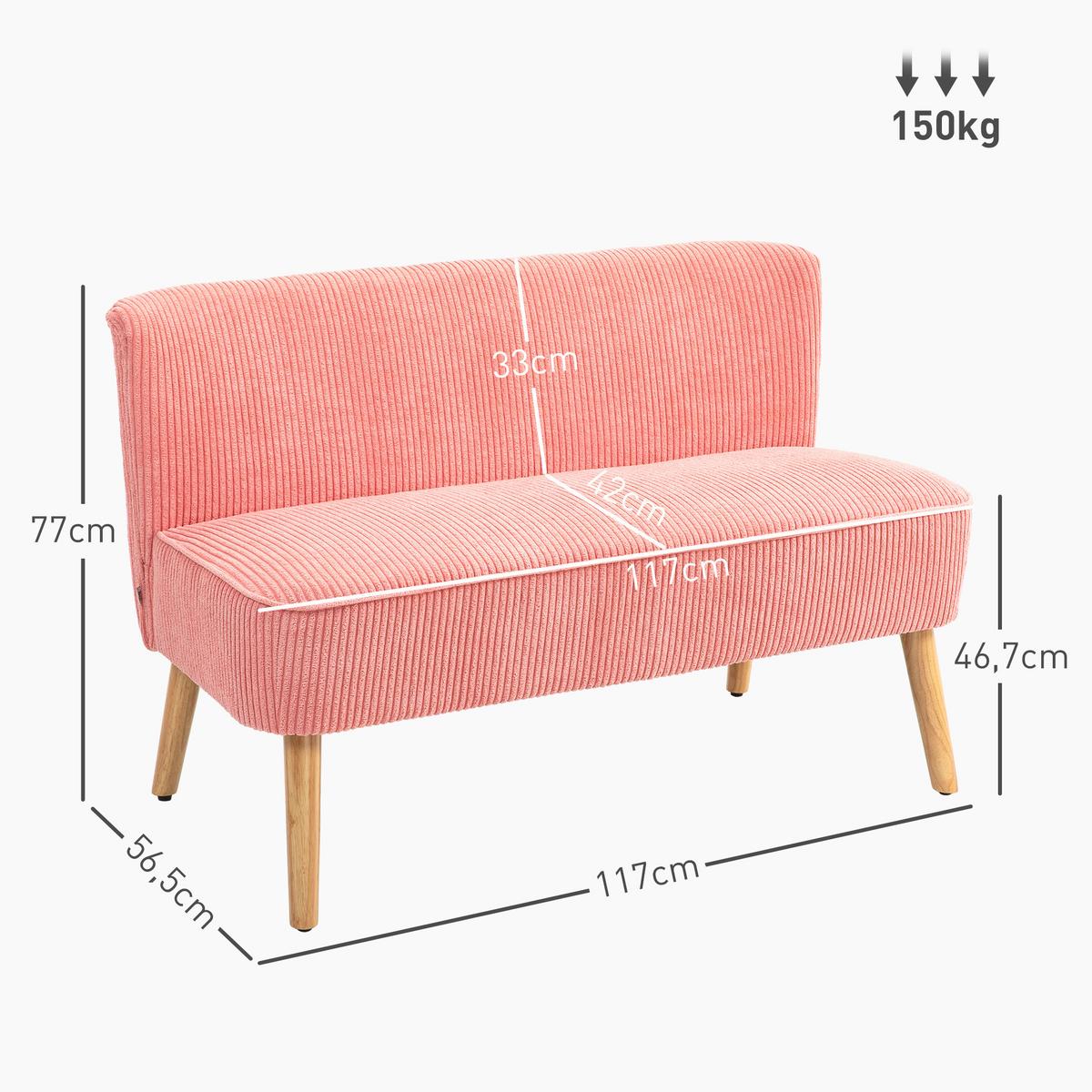 2-SITZER Sofa Polstersofa Doppelsofa Zweisitzer Sofa Cordartiges Polyester Rosa - Koralle/Rosa, Holz/Textil (56.5/77/117cm) - HOMCOM