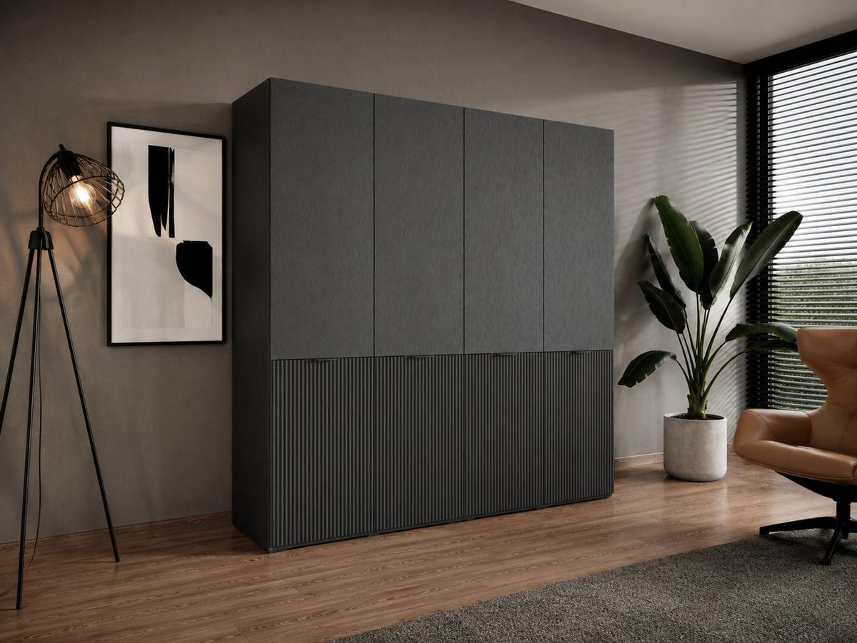 DREHTÜRENSCHRANK ATELIO 202/200/51 cm Modern Kleiderschrank 4-türig Schwarz - Schwarz, Holzwerkstoff (202/200/51cm) - MASSENO