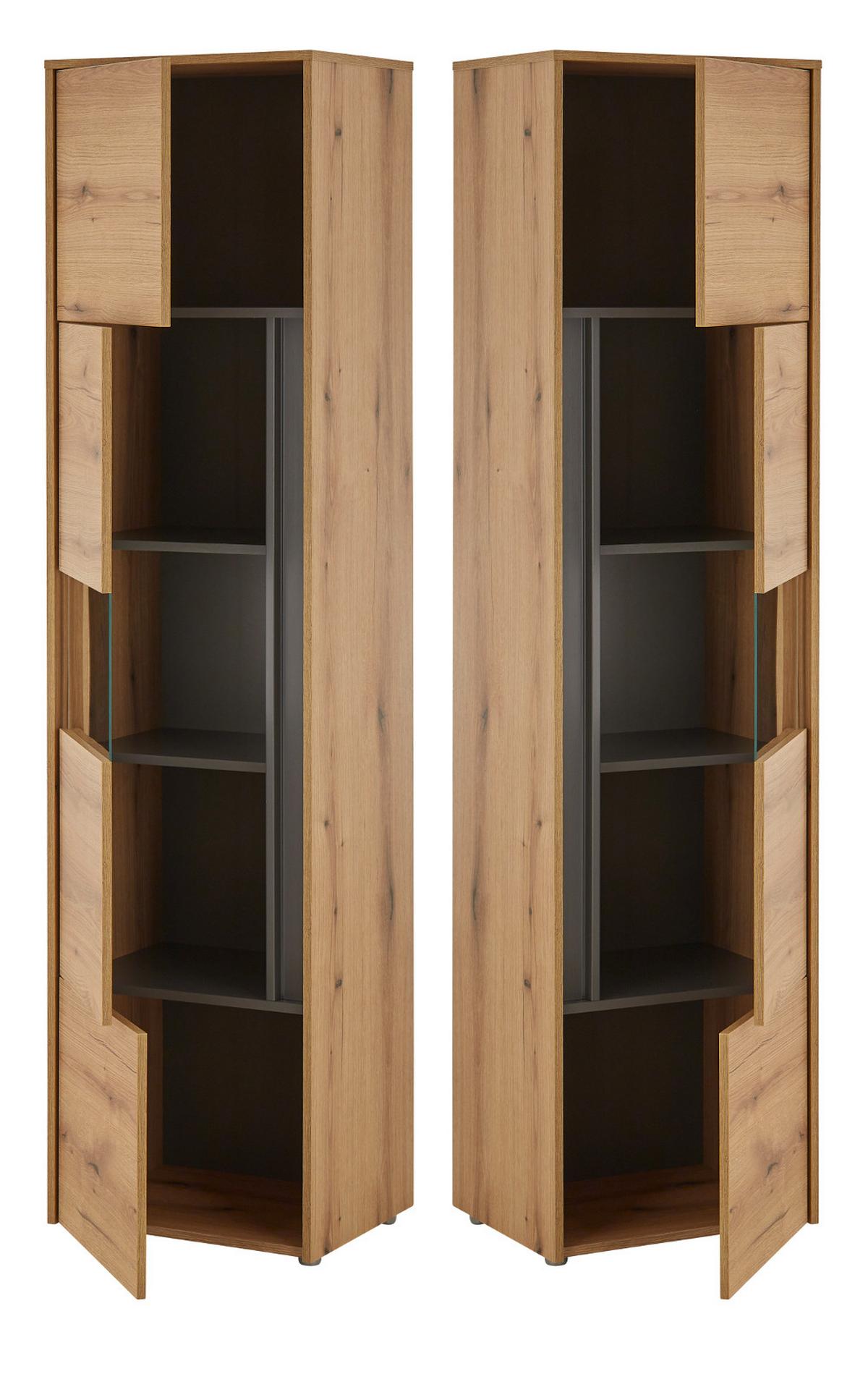 WOHNWAND Evoke Eiche, grau, Wohnkombination Set 4-teilig, 310 cm - Eichefarben/Grau, Glas/Holz (310/197/45cm) - Furn.Design
