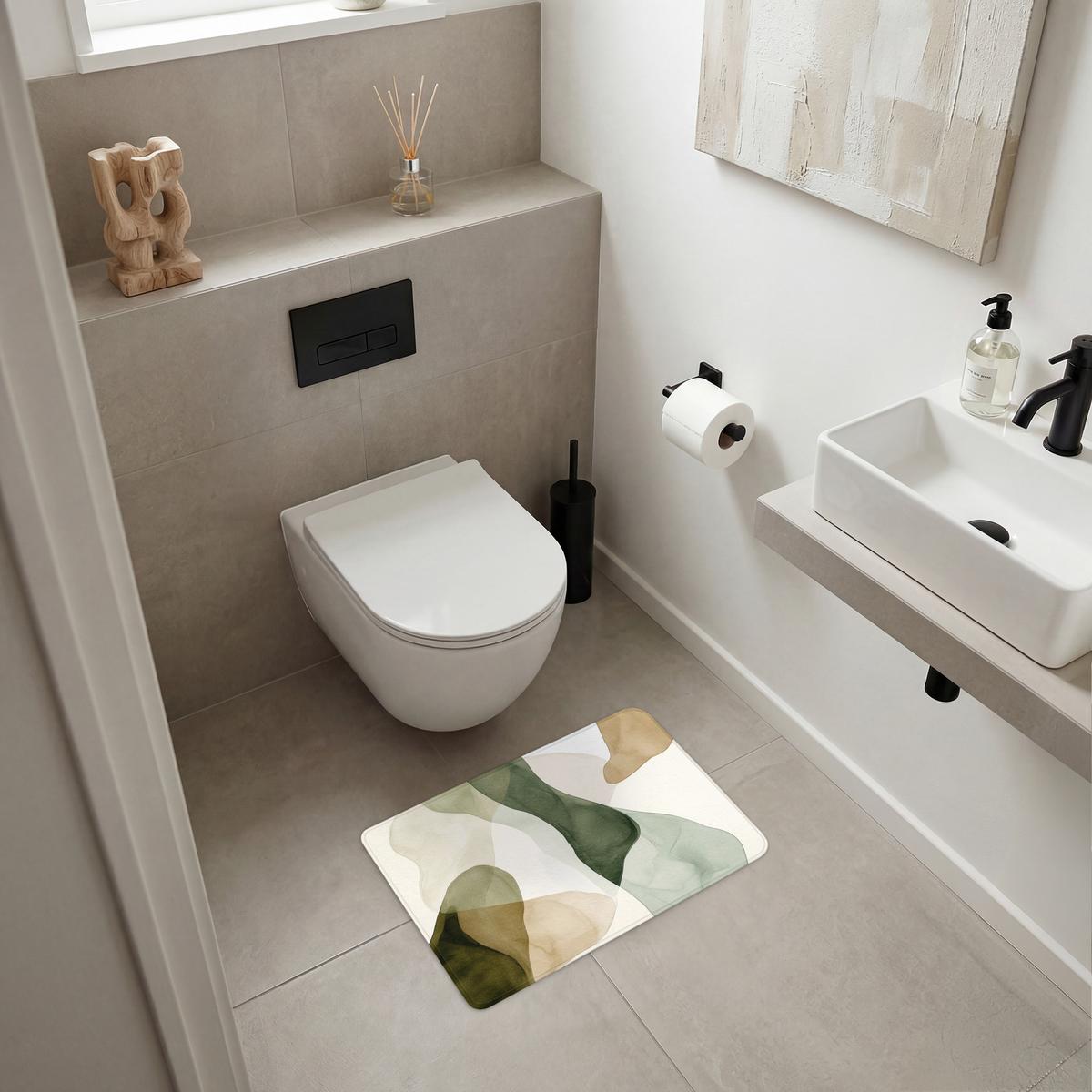 BADEMATTE Japandi - Abstrakt - Grün 60x40 cm - Grün, Textil (60/40cm) - OnlyWow