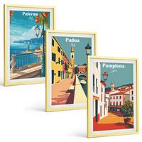 BILDER SET 3er Set - 40x60 cm Goldrahmen - Retro-Stadtillustrationen - Goldfarben, Kunststoff (40/60cm) - TULUP